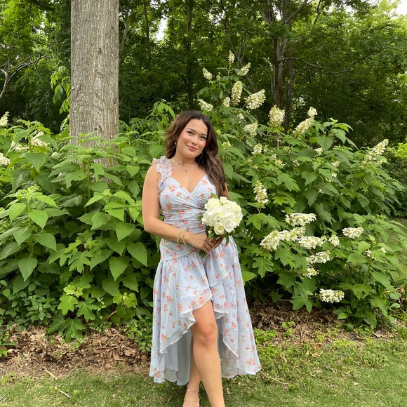 Abercrombie & Fitch Floral High Low Dress - Light Blue and Pink - Picture 2 of 5